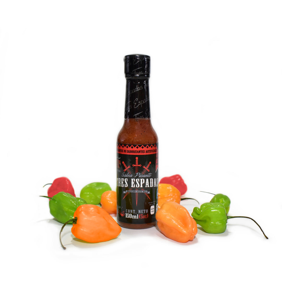 Salsa Tres Espadas de Chile Habanero Rojo Caja con 12 pz - tres-espadas