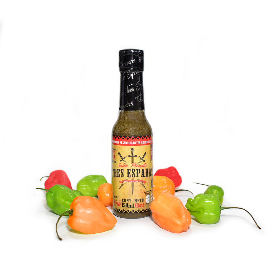 Salsa Tres Espadas de Chile Habanero Verde Caja con 12 pz - tres-espadas